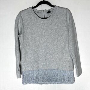 J. Crew Grey Crew Neck Long Sleeve Top W Fringe Hem S